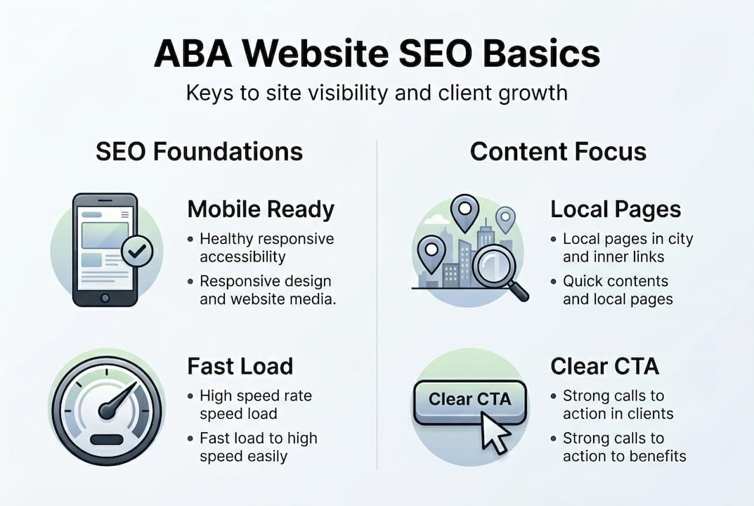 Infographic showing ABA SEO basics and ranking tips